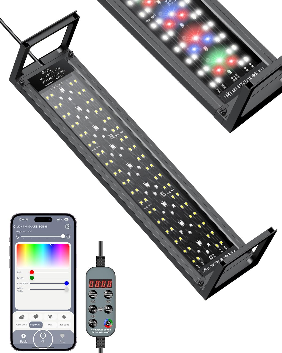 Pawfly Aquarium Light for Plants, 20 W Bluetooth Fish Tank Light, Full Spectrum Aquarium Lights for 18″-24″ Fish Tanks, Extendable 24/7 LED Lights with Timer Modes & Adjustable Brightness