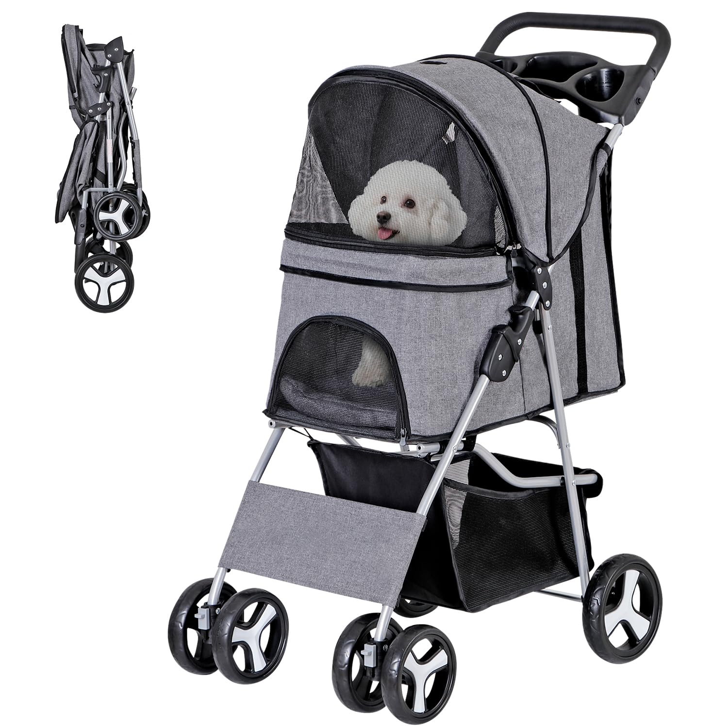 ZENY Foldable Pet Stroller, Cat/Dog Stroller with 4 Wheels