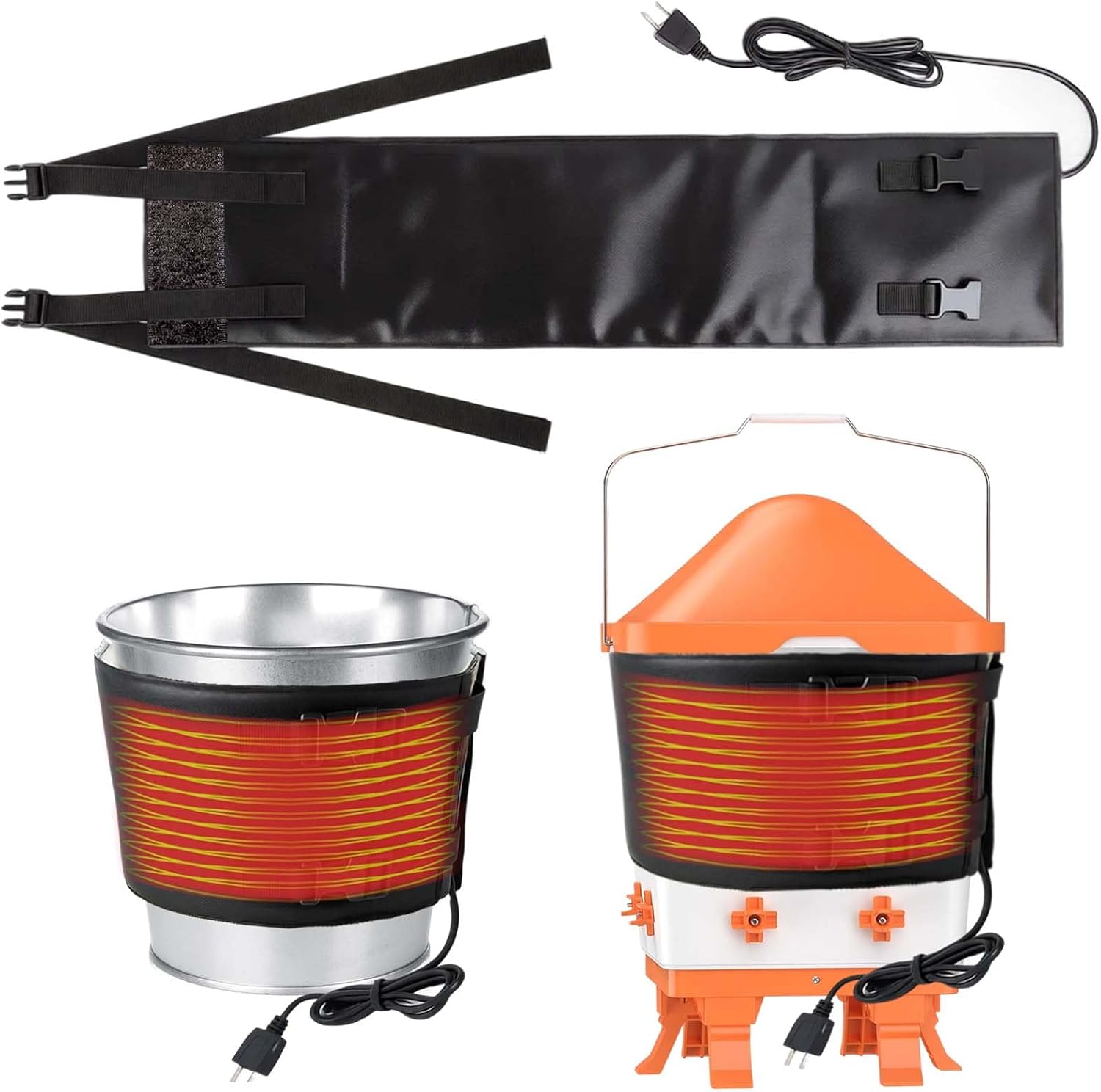 7″ W×30″ L Chicken Water Heater Belt Strap, Energy Saving Heated Poultry Coop Waterer Warmer with 6ft Cable for Prevent 2-5 Gal Bucket Freeze in Extremely Cold Winter,Auto Temp Control& Easy Install