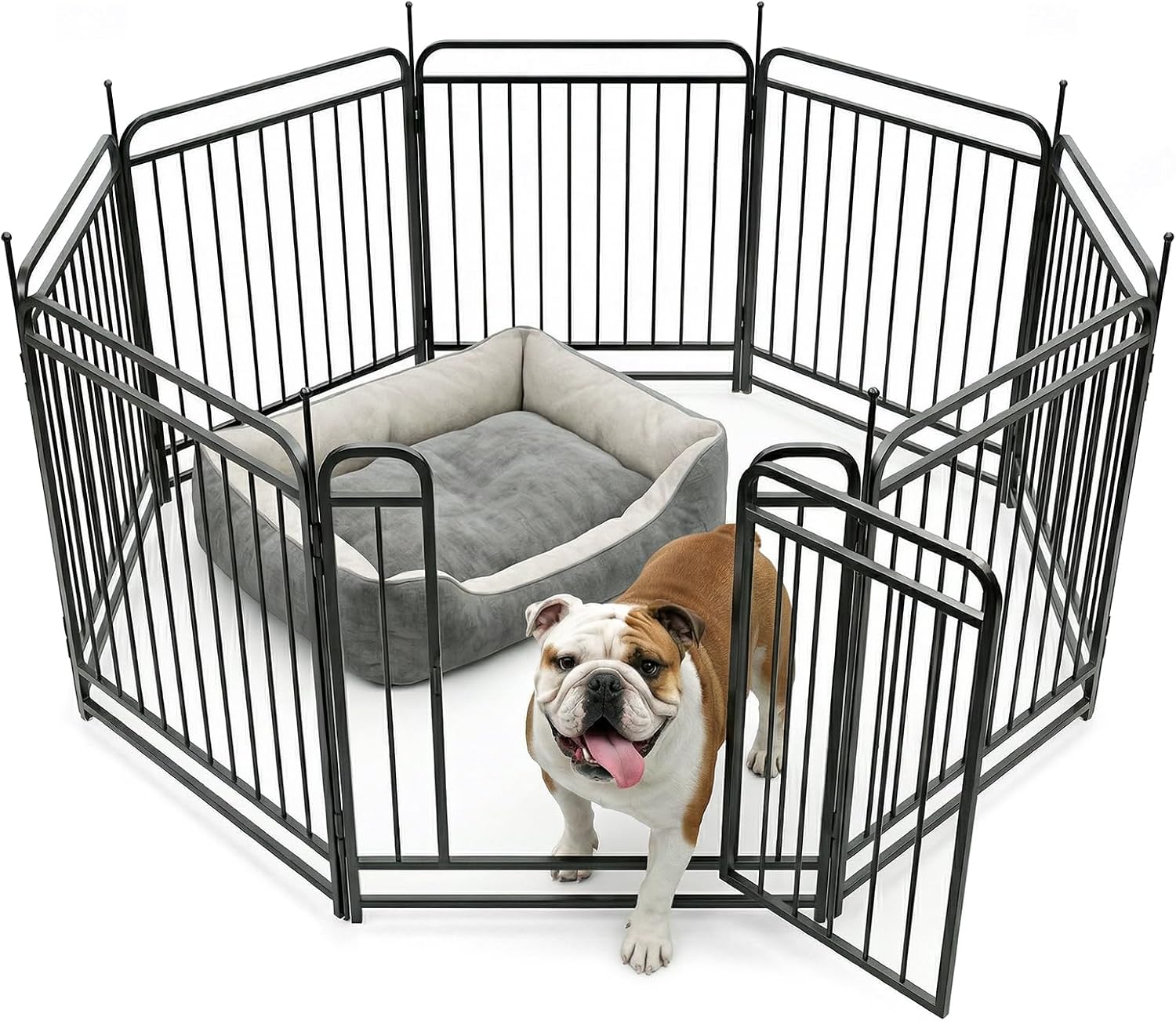 Fldofaves 8-Panel Dog Playpen Outdoor, 32″ Height Metal Outdoor Dog Fence with gate for Large Medium Dogs, Secure Enclosure with Ground Stakes for Yard Lawn Camping