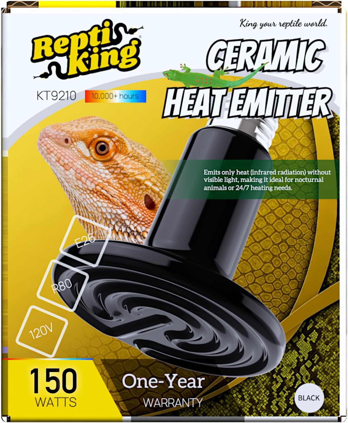 Reptile Heat Lamp, 150W Ceramic Heat Emitter for Bearded Dragon, Snake, Turtle, Ball Python & Chicken Coop, 24/7 Safe Heat Source, Durable Heat Light Bulb Reptile Tank Accessories