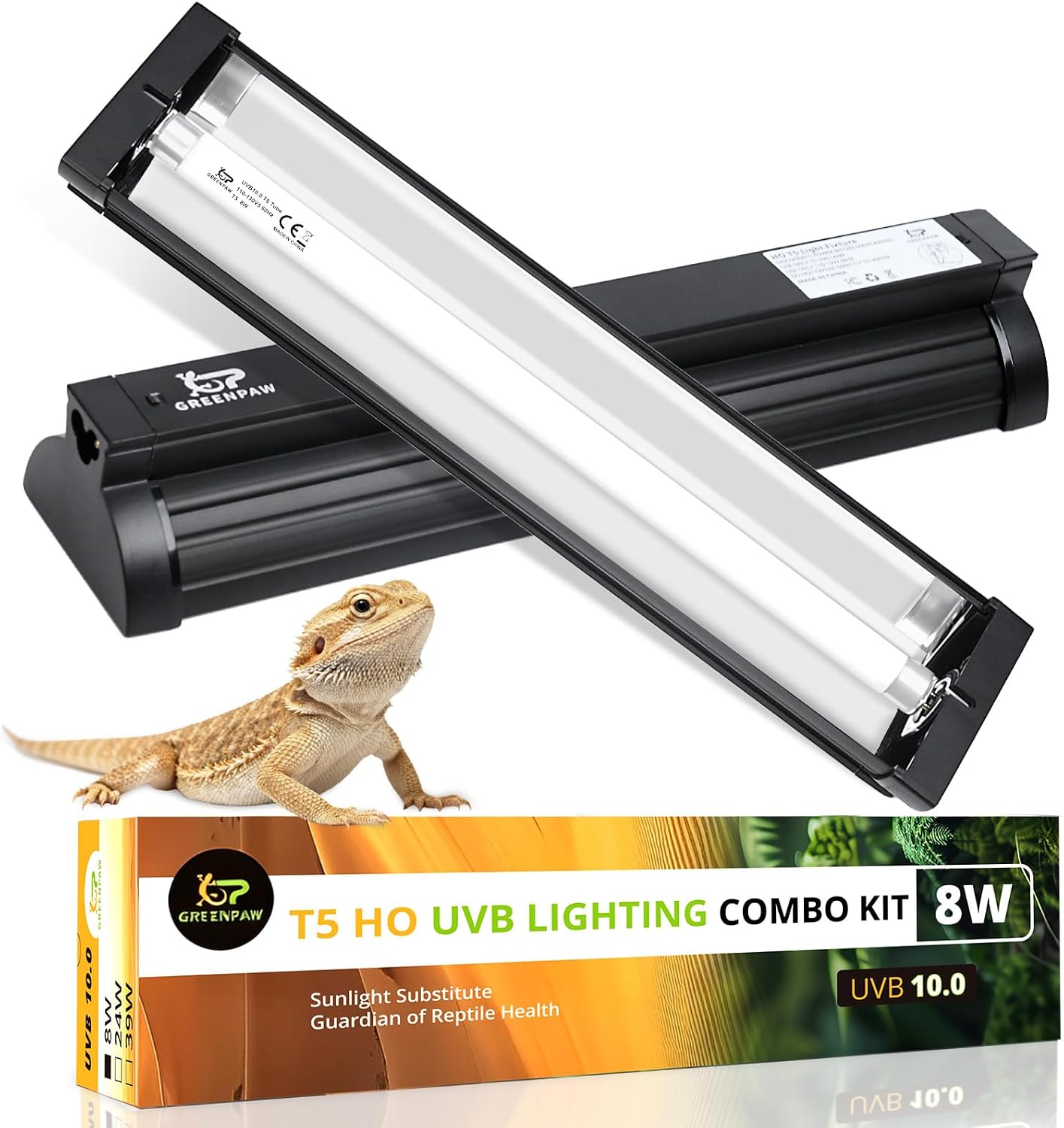 T5 UVB Reptile Light Fixture Combo Kit 8W 10.0 – Complete HO UVB Light for Reptiles with 12.44″ Terrarium Hood, Desert UVB Bulb for Bearded Dragon Gecko Tortoise Lizard – Easy to Install and Use