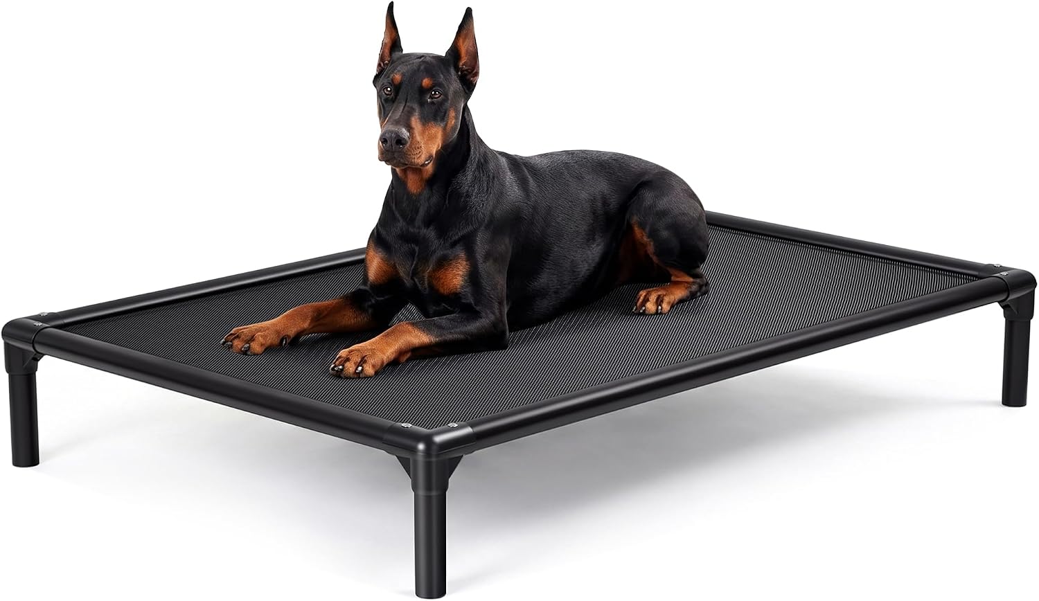 petizer Chew-Proof Elevated Dog Bed for Large and Giant Breeds Up to 250lbs, Heavy Duty Rust-Proof Extra Large Raised Dog Cot for Indoor/Outdoor/Camping Use, 56″ L x 37″ W x 9″ H, Black