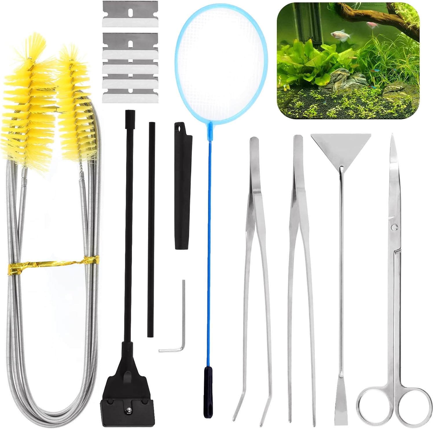 13Pcs Aquascape Tools Kit – Stainless Steel Aquarium Plant Tools – Tweezers, Scissors, Scraper, Sand Spatula for Fish Tank
