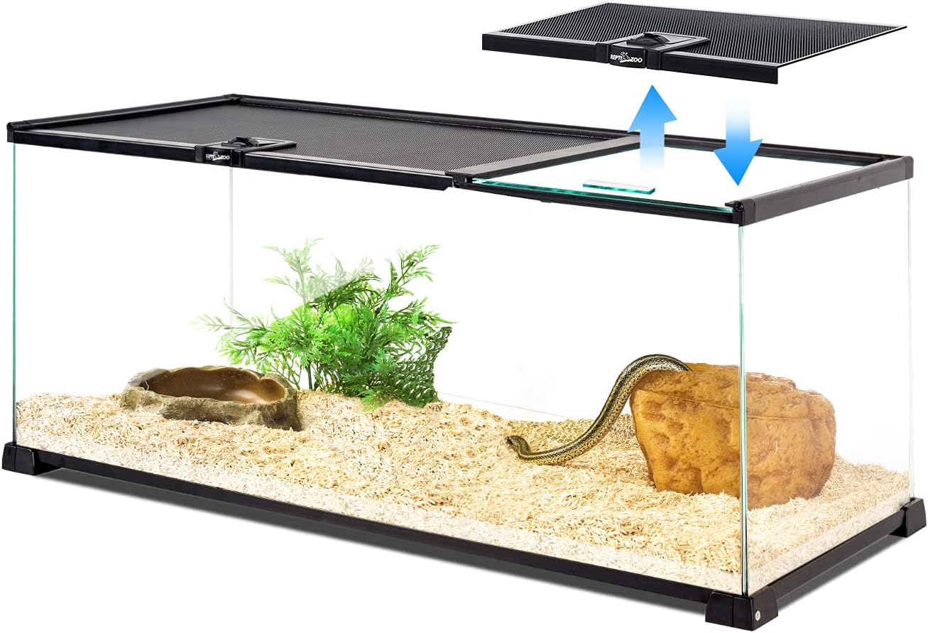 REPTI ZOO 20 Gallon Reptile Glass Terrarium Easy Clean Tank 30″ x 12″ x 12″ Dual Top Sliding Top Cover for Reptile Snake Hamster Hedgehog Small Animals (Knock-Down)