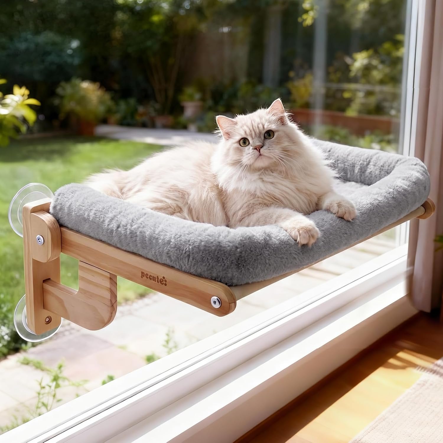 Pecute Cat Window Hammock Foldable, Cat Bed with Soft Cushion Grey, 26″ L