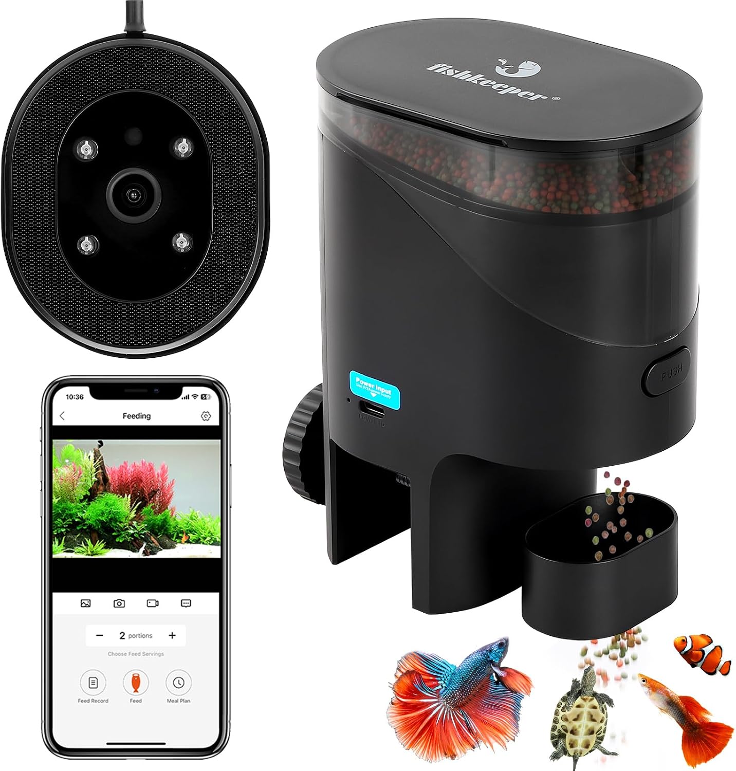 fishkeeper Automatic Fish Feeder for Aquarium Flakes, WiFi (2.4G/5.0G)