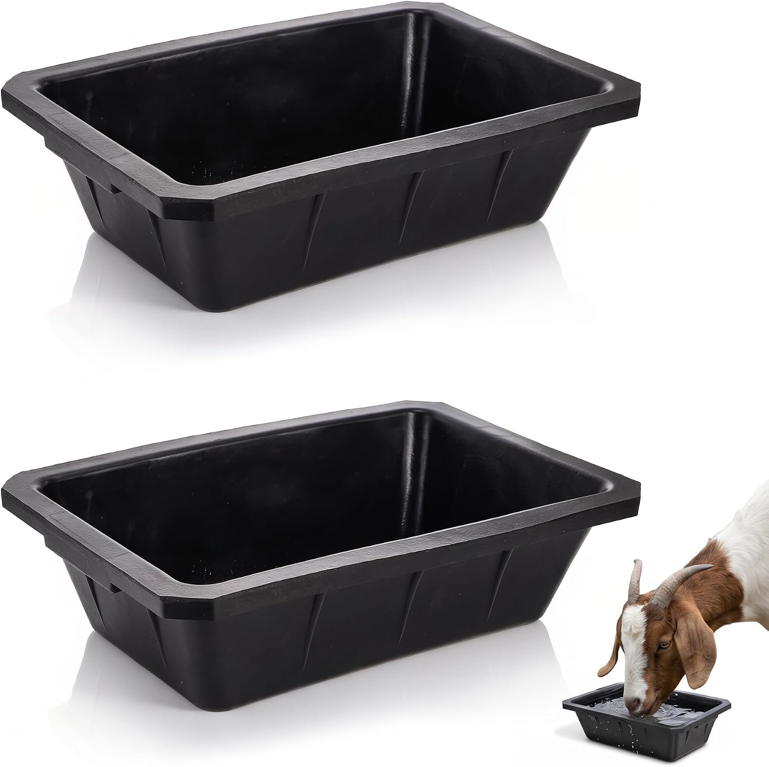 Cididu 2 Pack Rubber Feeder Pan, 10 Quart Large Horse Trough Feeder Bucket, Heavy Duty 2.5 Gallon Chicken Dust Bath Tub Water Bowl for Pig Goat Dog Cat Farm Livestock Animal Feeding, Rectangular