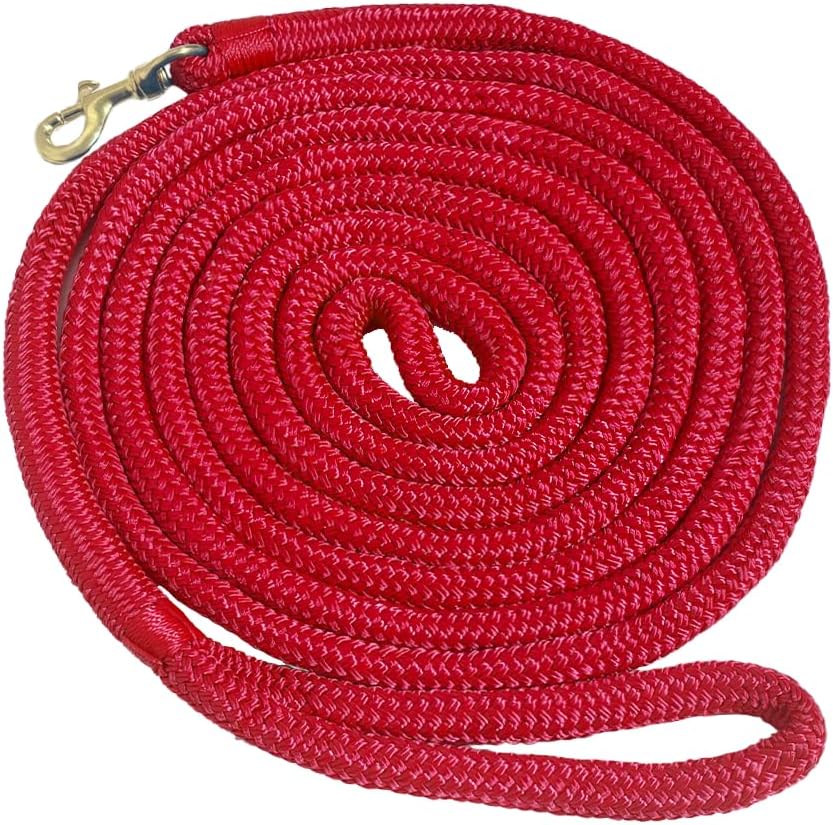 Double Braided Nylon Horse Lead Rope with Snap Hook, Black, 15 FT, Durable Lightweight (Red, 15FT)