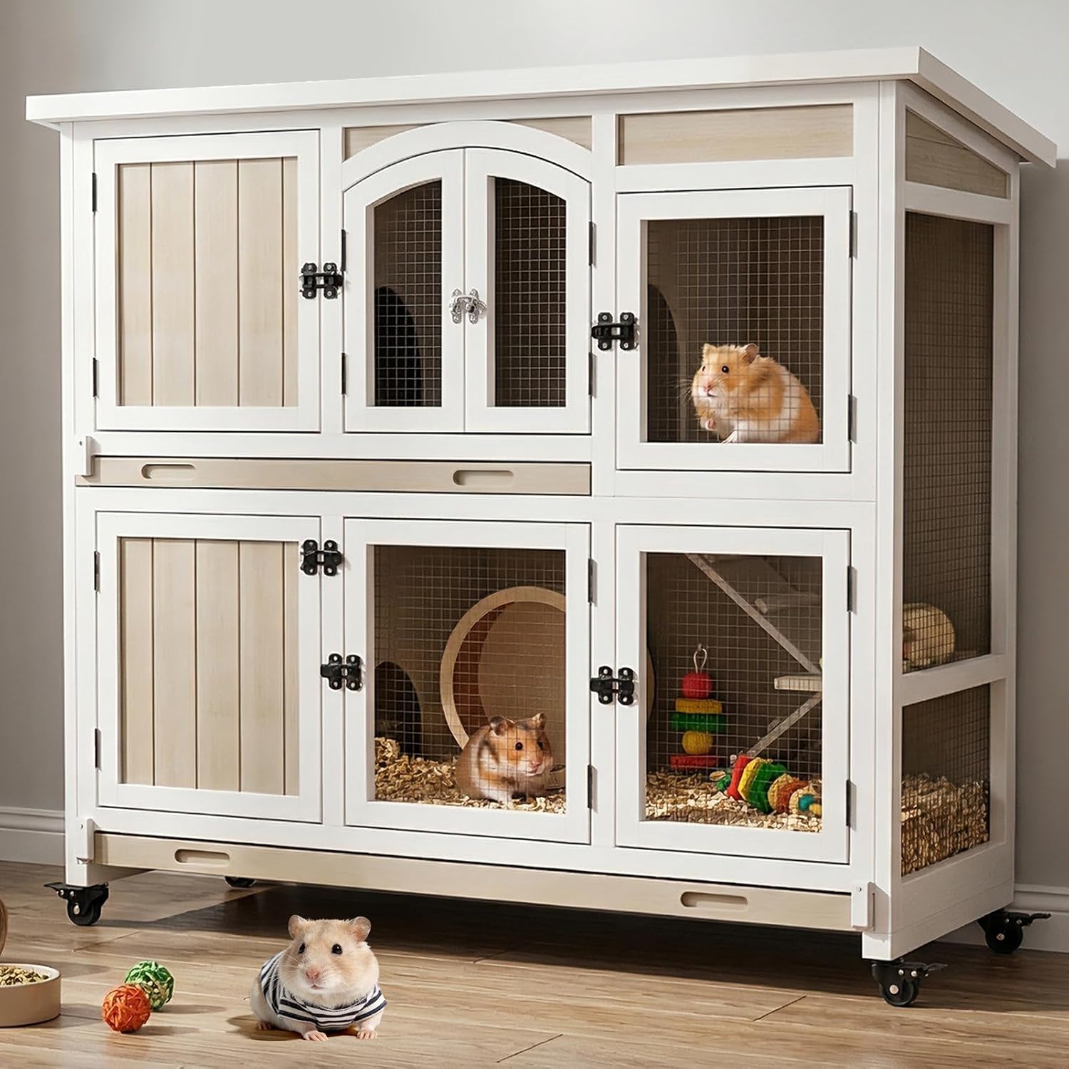 Gowoodhut 47″ L Large Guinea Pig Cage with Wheels, Chew-Resistant Ramps