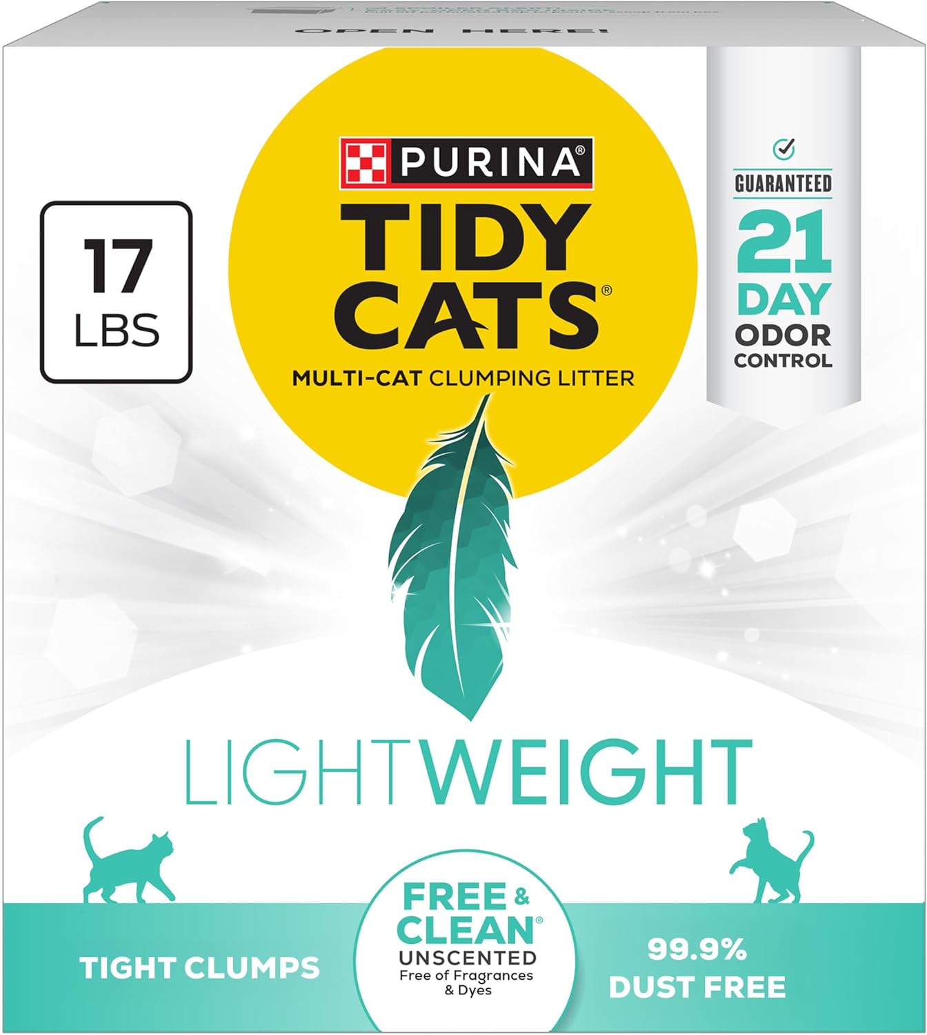 Purina Tidy Cats Low Dust Clumping Cat Litter, LightWeight Free & Clean Unscented, Multi Cat Litter – 17 lb. Box