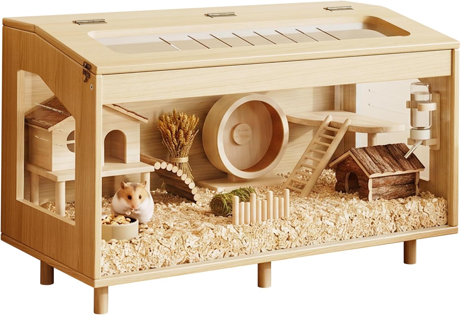 Wooden Hamster Cage with Acrylic Board Base, 31.5″
