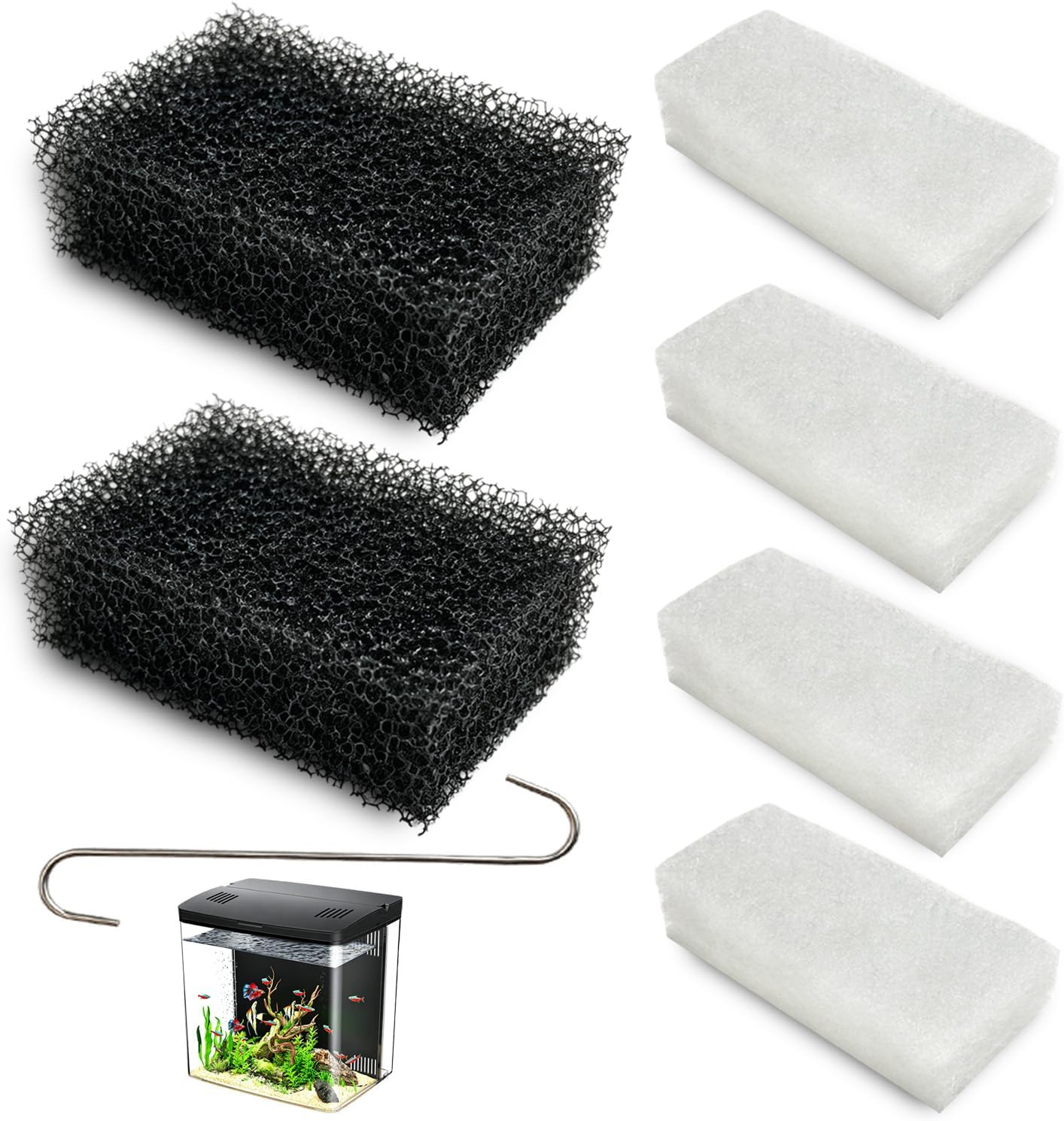 5-Pack Aquarium Filter Media Set Compatible with SYSENCIAGA 1.2 Gallon Desktop Fish Tank 3500 Self-Cleaning Smart Aquarium (Includes 2 Sponge Filters, 2 Foam Filters & 1 Filter Hook)