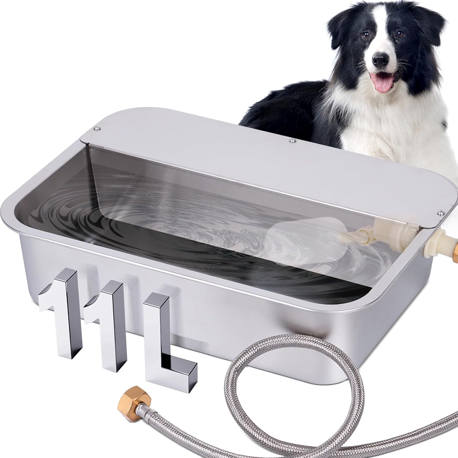 3Gal Automatic Outdoor Dog Water Dispenser for Large Breed Dogs Auto Self Filling Water Bowl Stainless Steel Dog Pet Waterer for Big Cat Chicken Goat Sheep Livestock (15.7″ X 11.8″)
