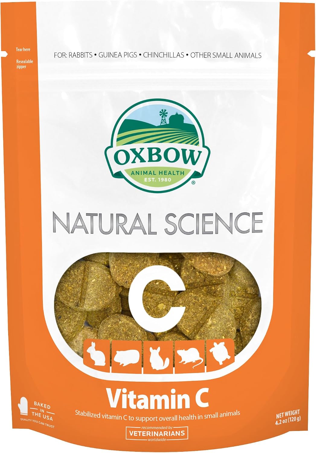 Oxbow Vitamin C Guinea Pig Supplement, High-Fiber Timothy Hay, 4.2 oz