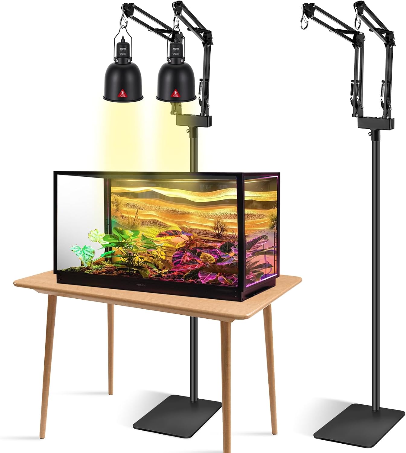 DXOPHIEX Dual Reptile Lamp Stand Reptile Light Stand with 2 Brackets