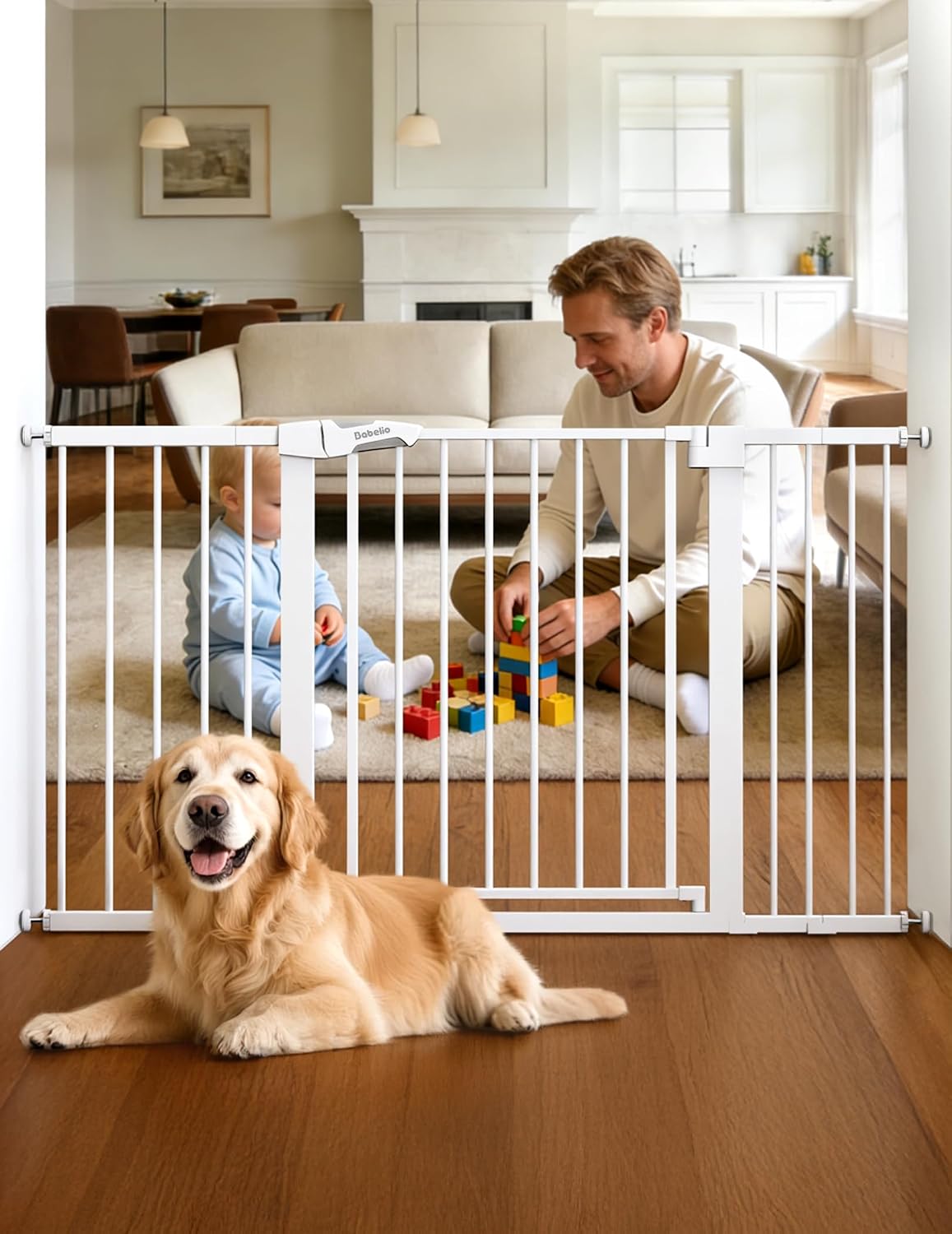 Babelio 29-55″ Extra Wide Baby Gate with Door, PressGuard P7, White