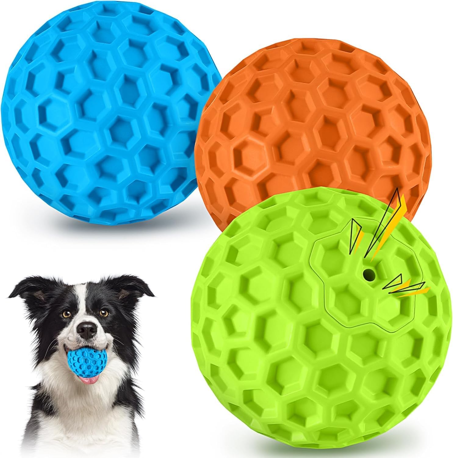 havit Indestructible Squeaky Dog Balls for Aggressive Chewers, Interactive Dog Toys to Keep Them Busy, Rubber Dog Chew Toy for Large Medium Breeds, Outdoor Waterproof (3 Colors)