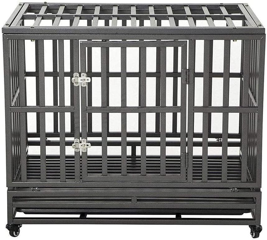 LUCKUP 38 Inch Heavy Duty Dog Cage Metal Kennel and Crate for Large Dogs,Easy to Assemble Pet Playpen with Four Wheels,Black … …