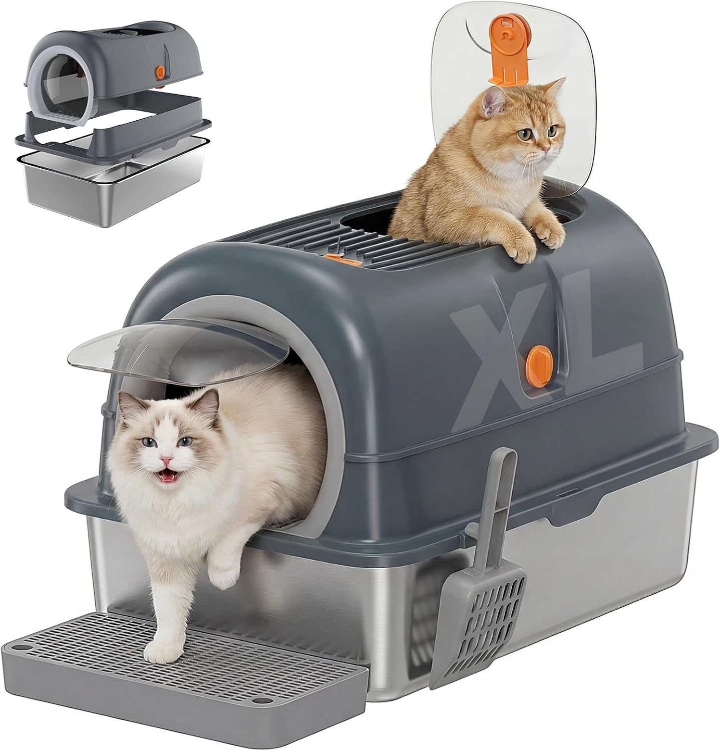 OLIXIS Stainless Steel Litter Box with Lid, Easy Cleaning