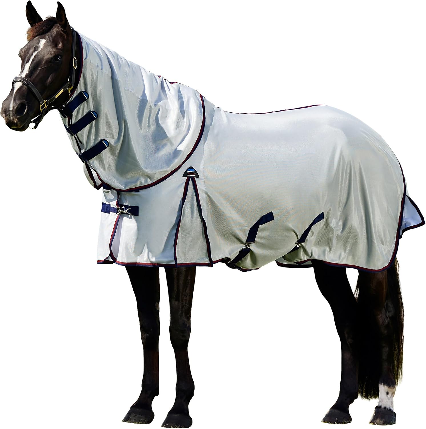 WeatherBeeta ComFiTec Airflow Fly Sheet Detach-A-Neck, Grey/Navy/Burgundy, 78″
