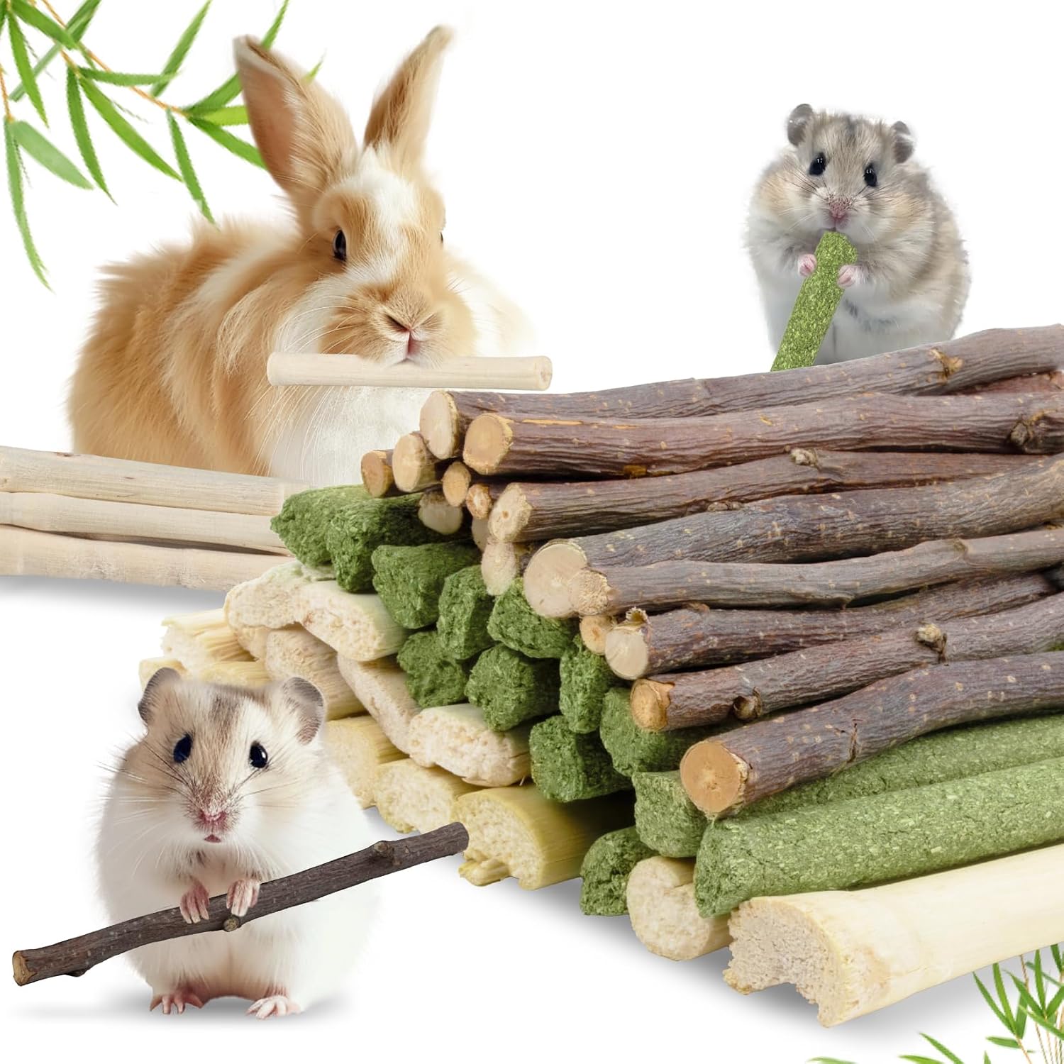 Sukh 300g Rabbit Chew Toy Set-Timothy Hay,Apple Sticks & Sweet Bamboo Stick