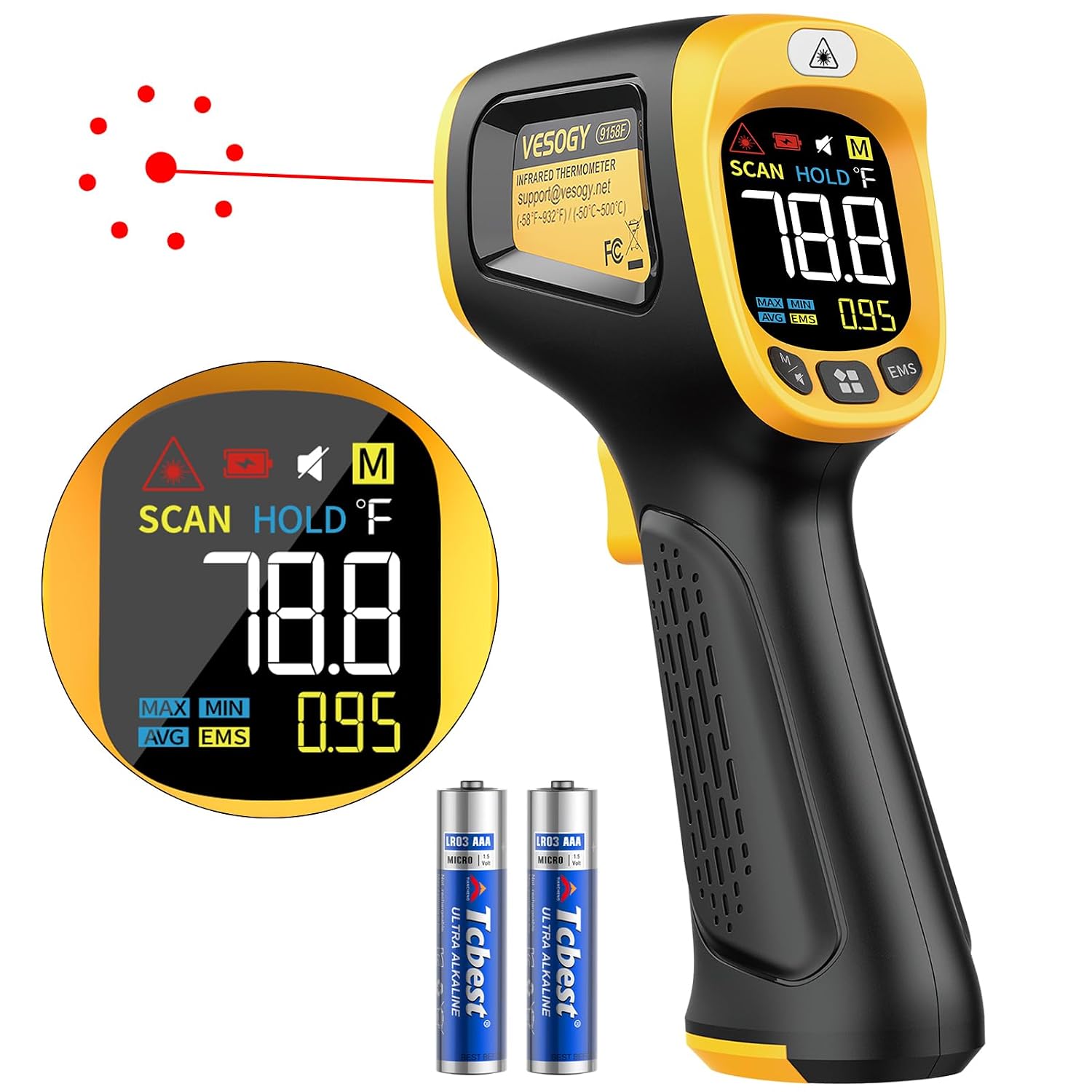 Infrared Thermometer Gun Non Contact Digital Temperature Gun,-58°F to 932°F