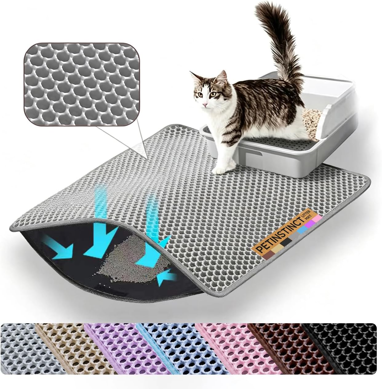Cat Litter Mat, Double Layer Honeycomb Litter Box Mat
