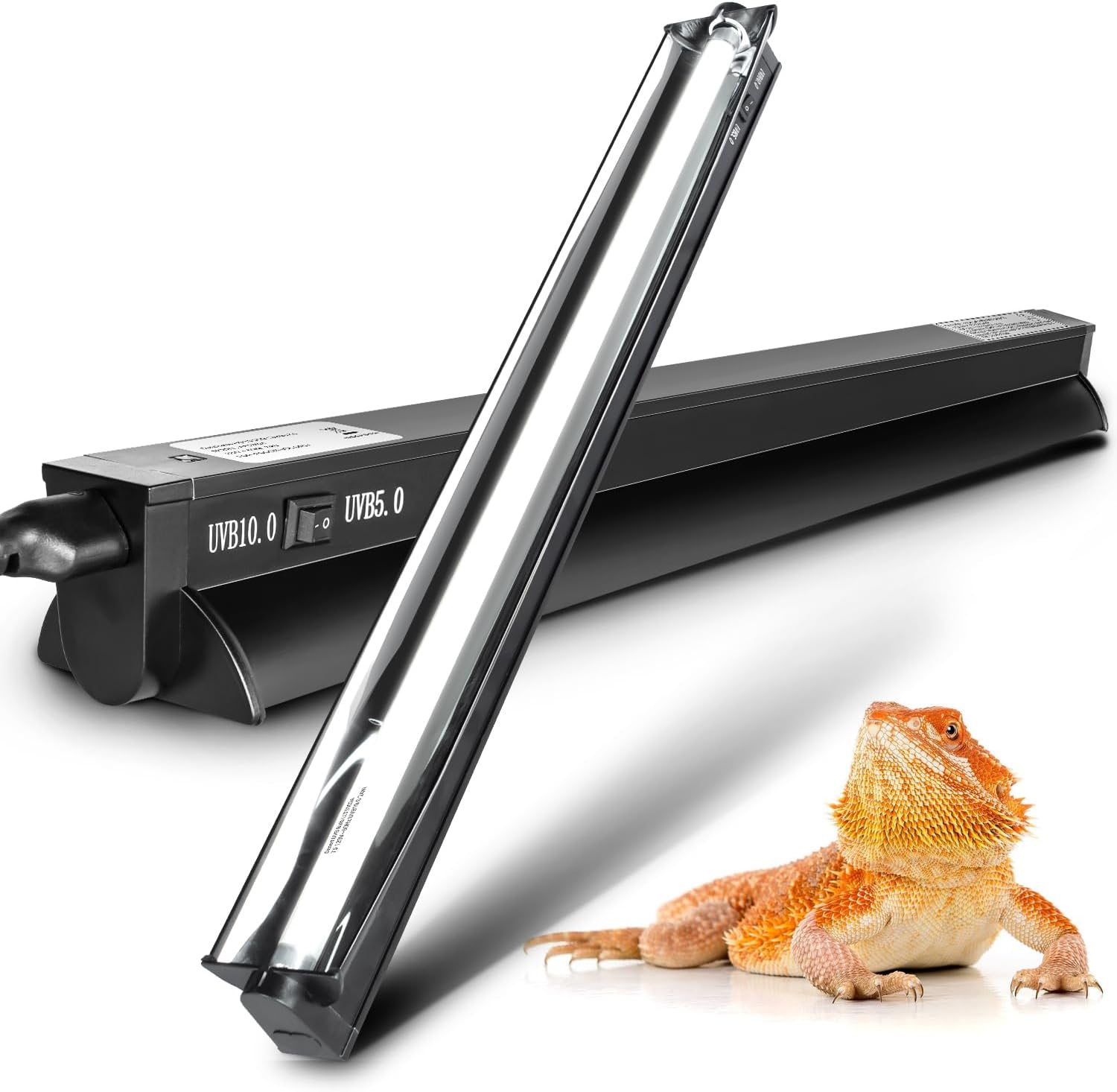Switchable UVB Light for Reptiles, 24W T5 UVB Light Combo Kit for Tropical 5.0 & Desert 10.0, 22.6″ Terrarium Hood Lamp Fixture with UVB 10.0 Bulb for Bearded Dragon Gecko Snake Lizard Turtle