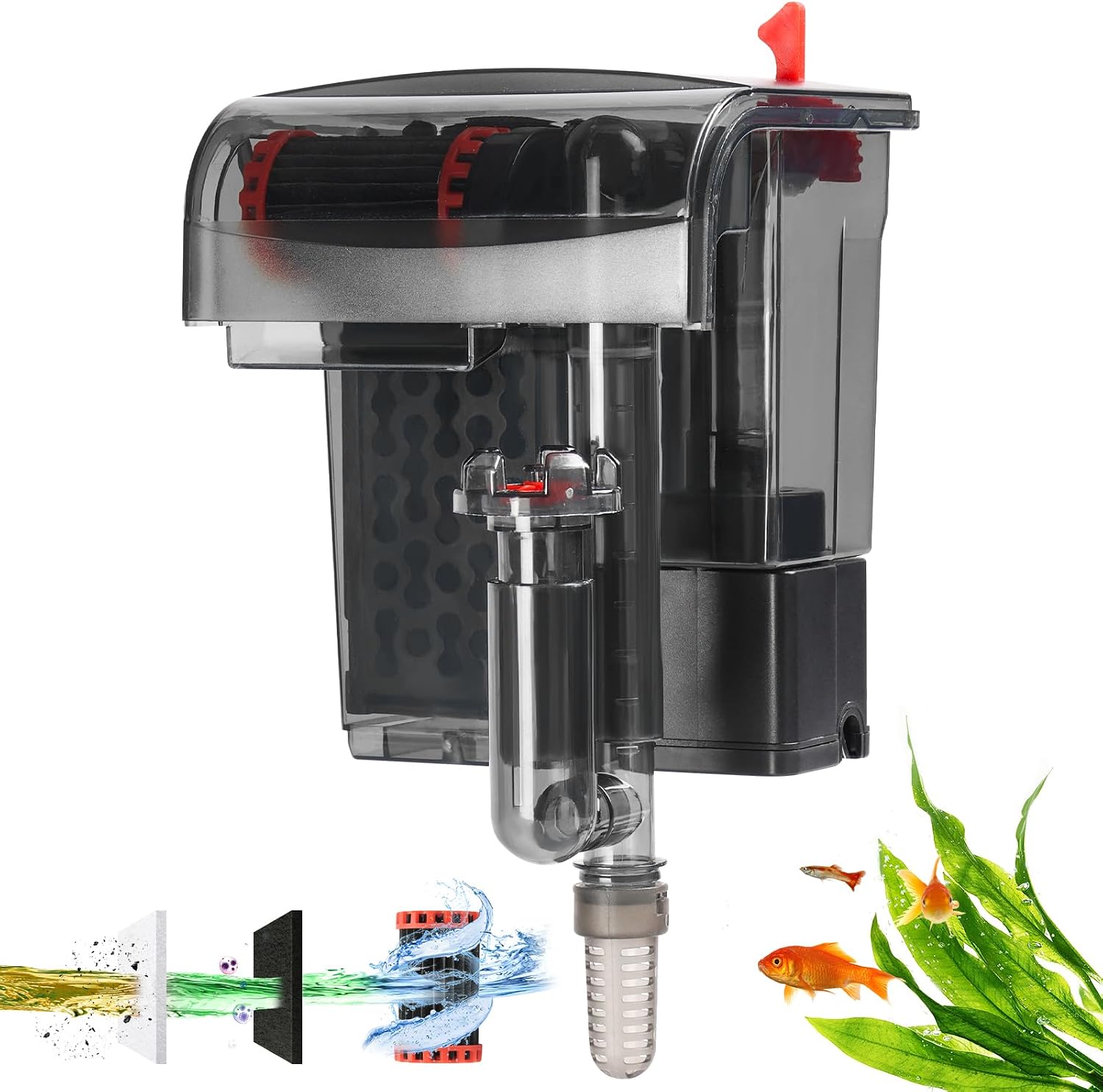 Fish Tank Filter Hang On Back Aquarium Filter for 10-25 Gal 93GPH 5W
