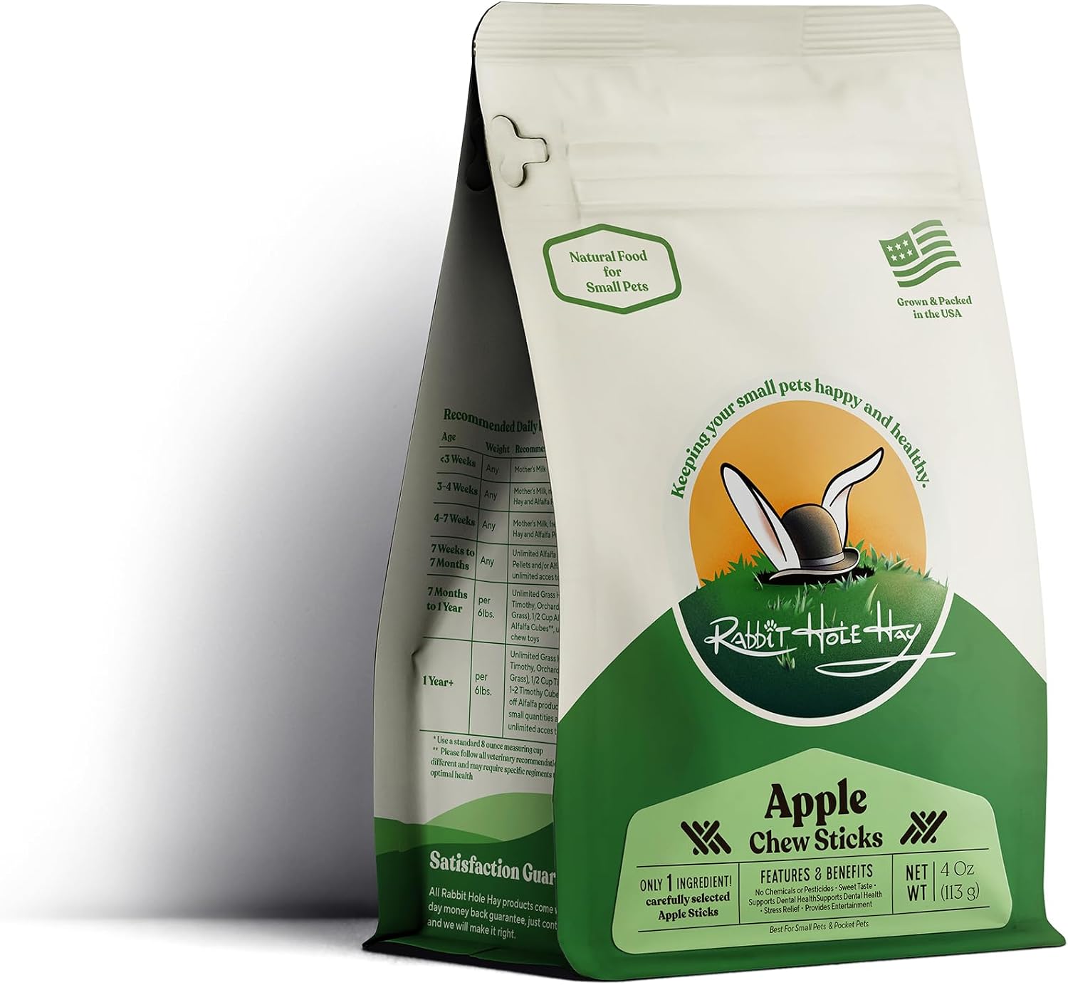Rabbit Hole Hay – All Natural Apple Chew Sticks for Small Pets – 4 oz – Safe & Healthy Treat for Rabbits, Guinea Pigs, Chinchillas, and Hamsters