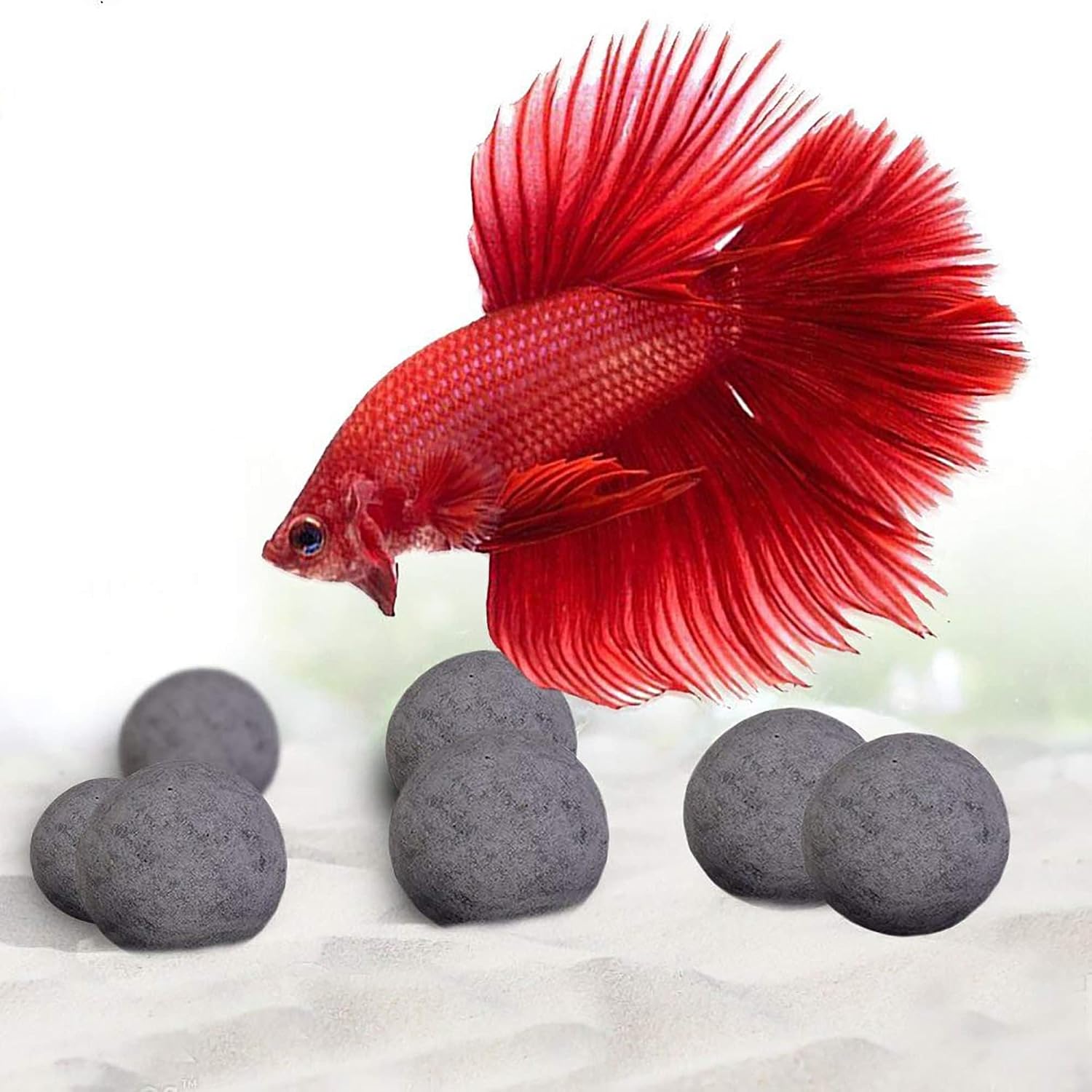 SunGrow Betta Balls, Water Conditioner with Over 30 Beneficial Elements for Tropical Fish, Freshwater Fish Tank pH Balance Decor, 0.3” Betta Fish Tank Accessories, 10 Pcs per Pack