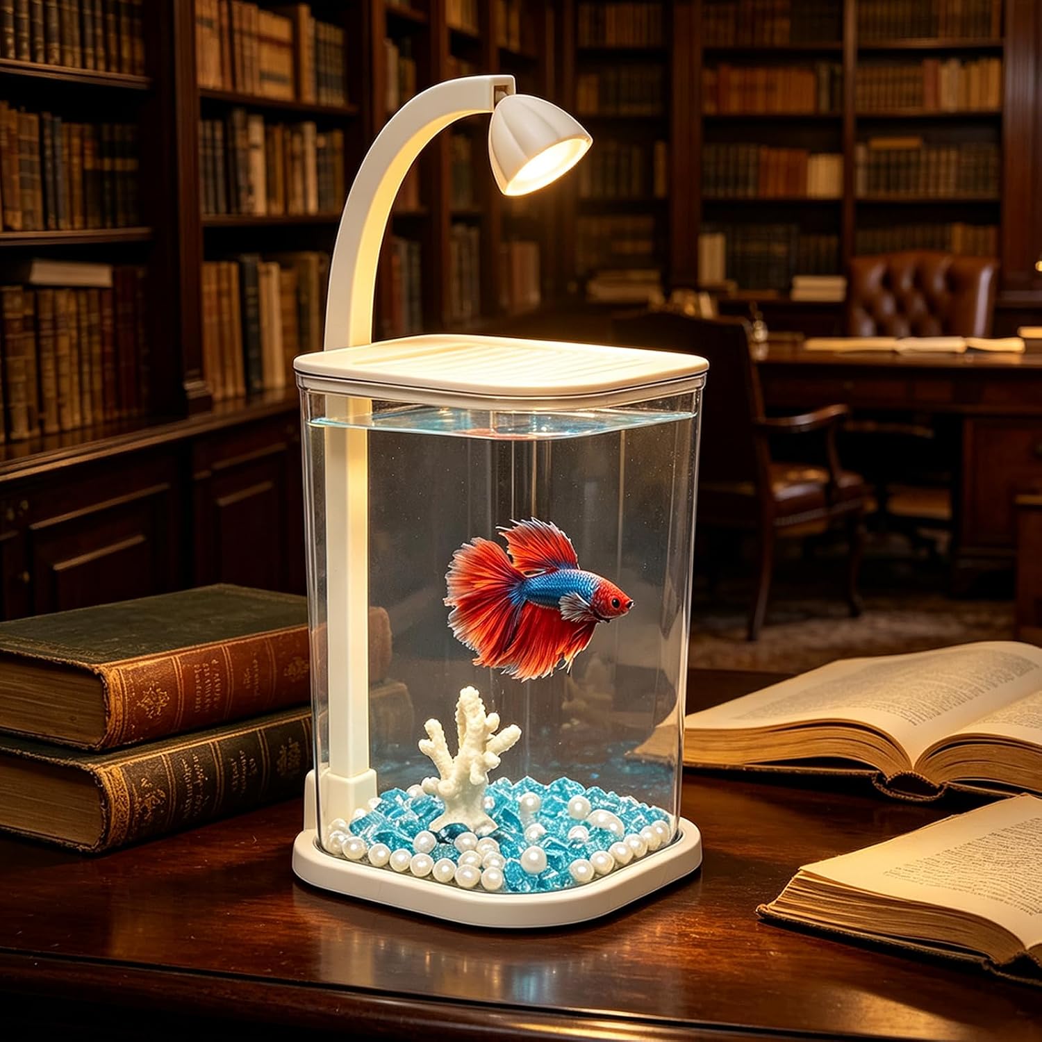 Desktop Small Fish Tank with LED Light for Betta Guppy Goldfish