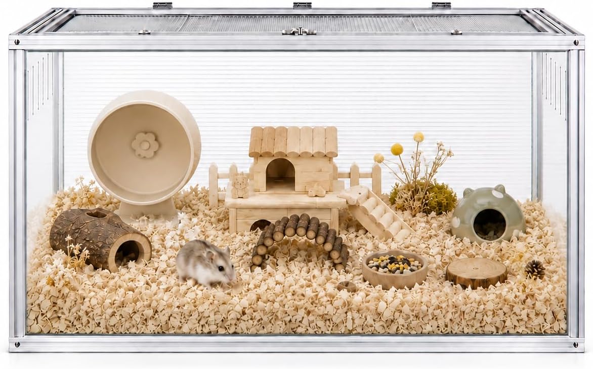 Large Hamster Cage 32x16x16 in, Acrylic Hamster Enclosure with Metal Frame