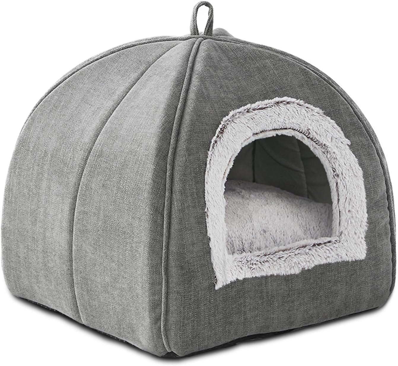Cat Bed Cave-Cat Beds for Indoor Cats,Kittens and Small Pets,Soft and Warm Cats House Tent Bed,Foldable and Washable with Removable Cushioned and Anti Slip Bottom,Grey 15inches