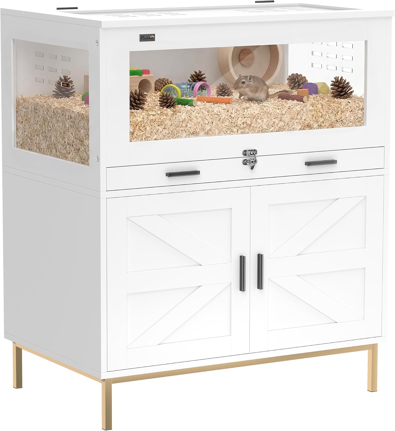 PawHut Hamster Cage with Storage Cabinet for Bunny Rat 30″ x 19.5″ x 36″