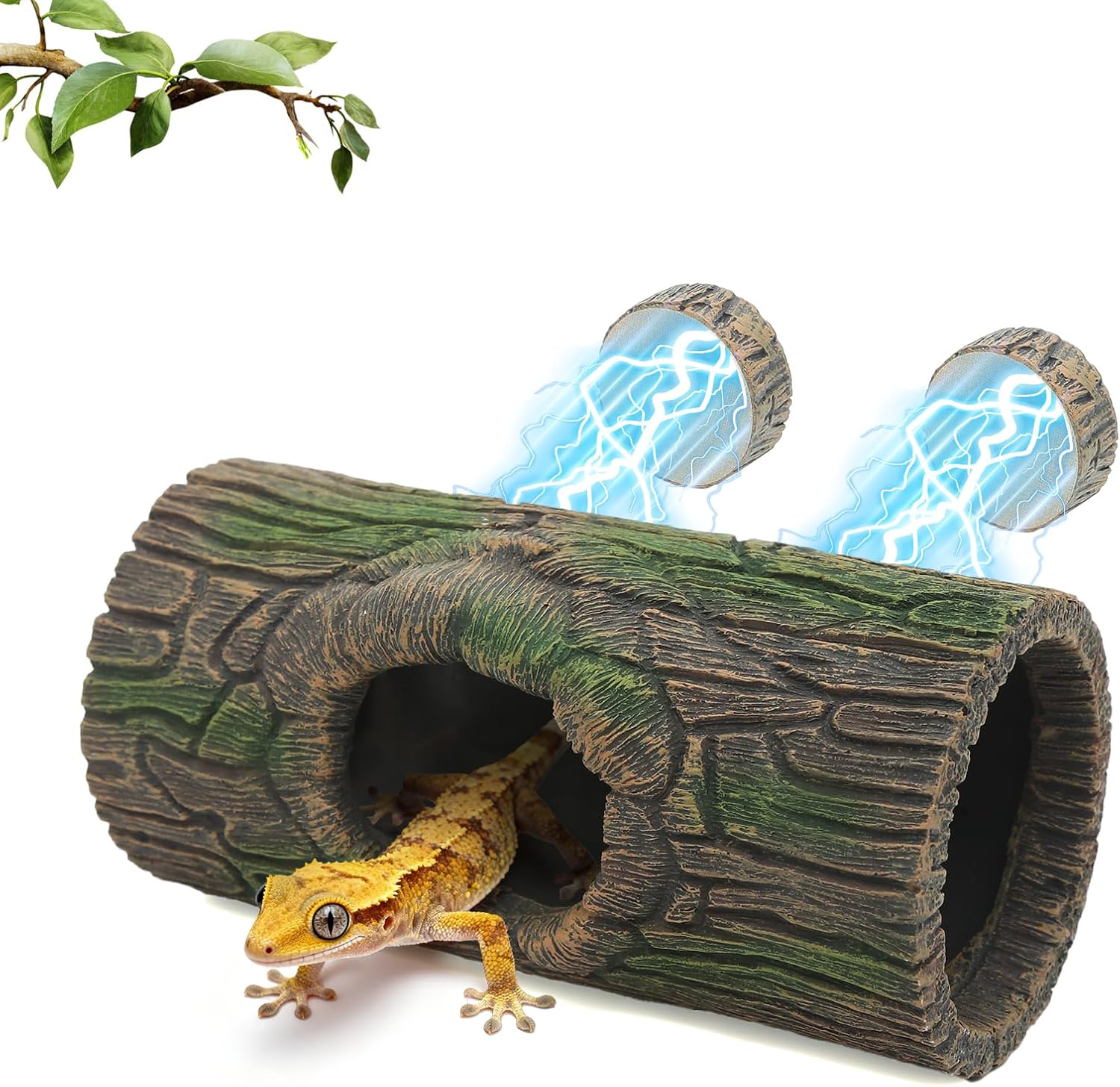 REPTITRIP Magnetic Crested Gecko Hideout – Resin Hollow Log Cave, Reptile Hide Cave, Reptile & Amphibian Habitat Hide, Terrariums Decor