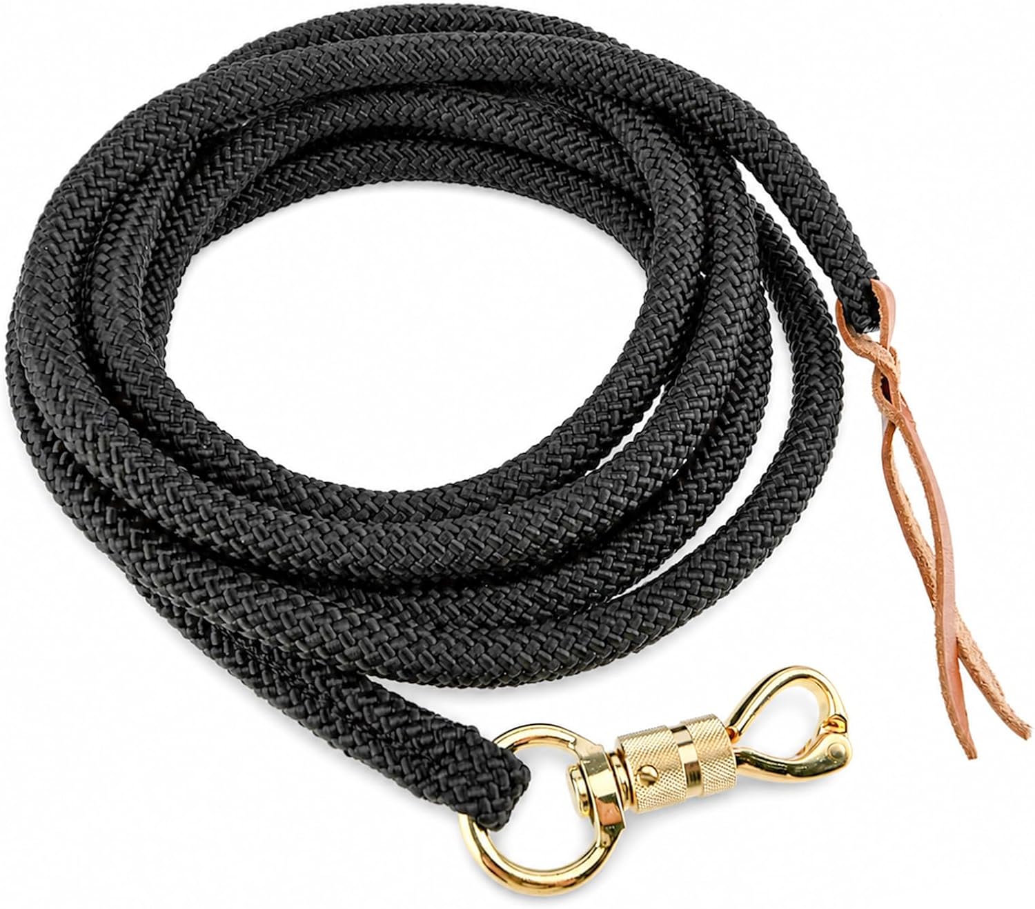 14 Feet Lead Ropes for Horses, Heavy Duty Horse Training Lead with Leather Popper End and Brass Swivel Snap, Soft Comfort Grip, Daily Horse Tack, 13/20″ Diameter, Black