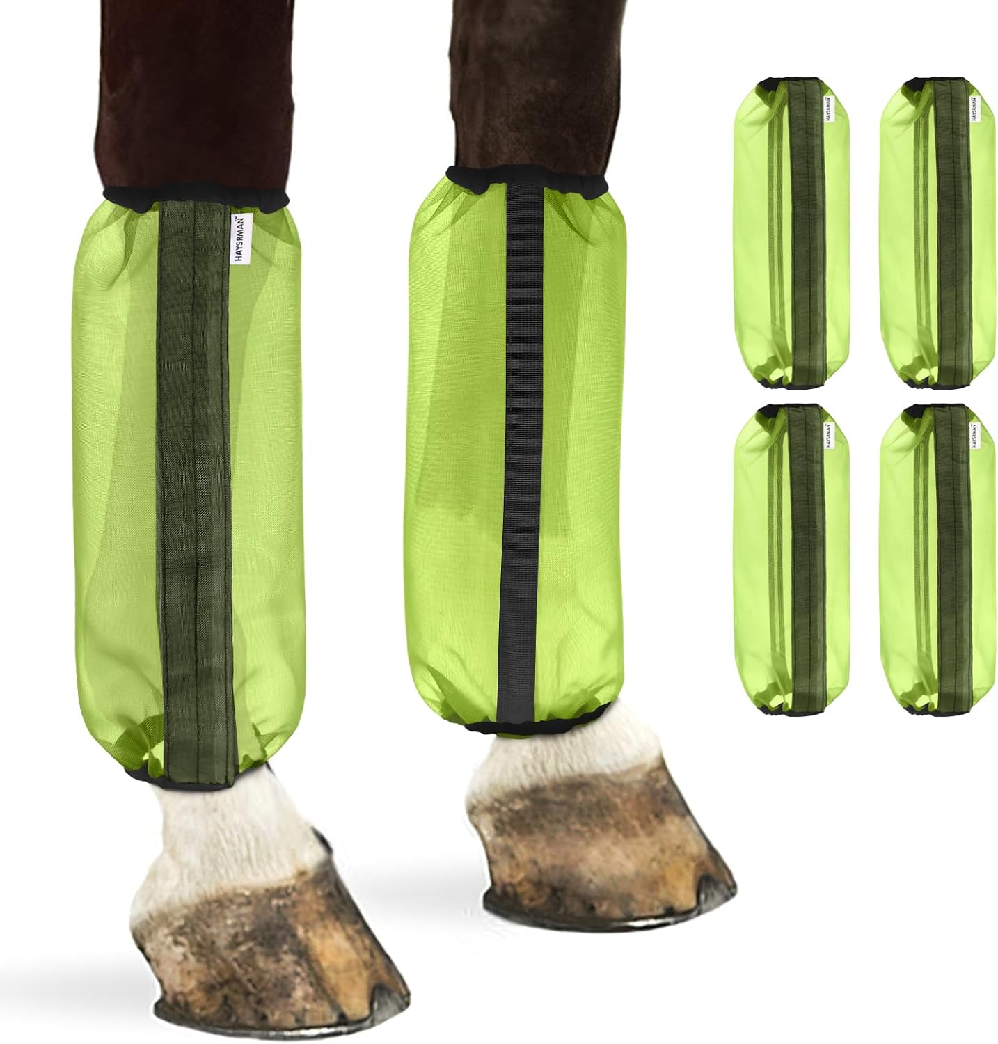 Fly Boots for Horses, Non-Slip Breathable Horse Fly Boots,Extra Tough Mesh Horse Fly Leggings Prevents Flies and Mosquitoes from Biting Set of 4 Universal Size(Green)
