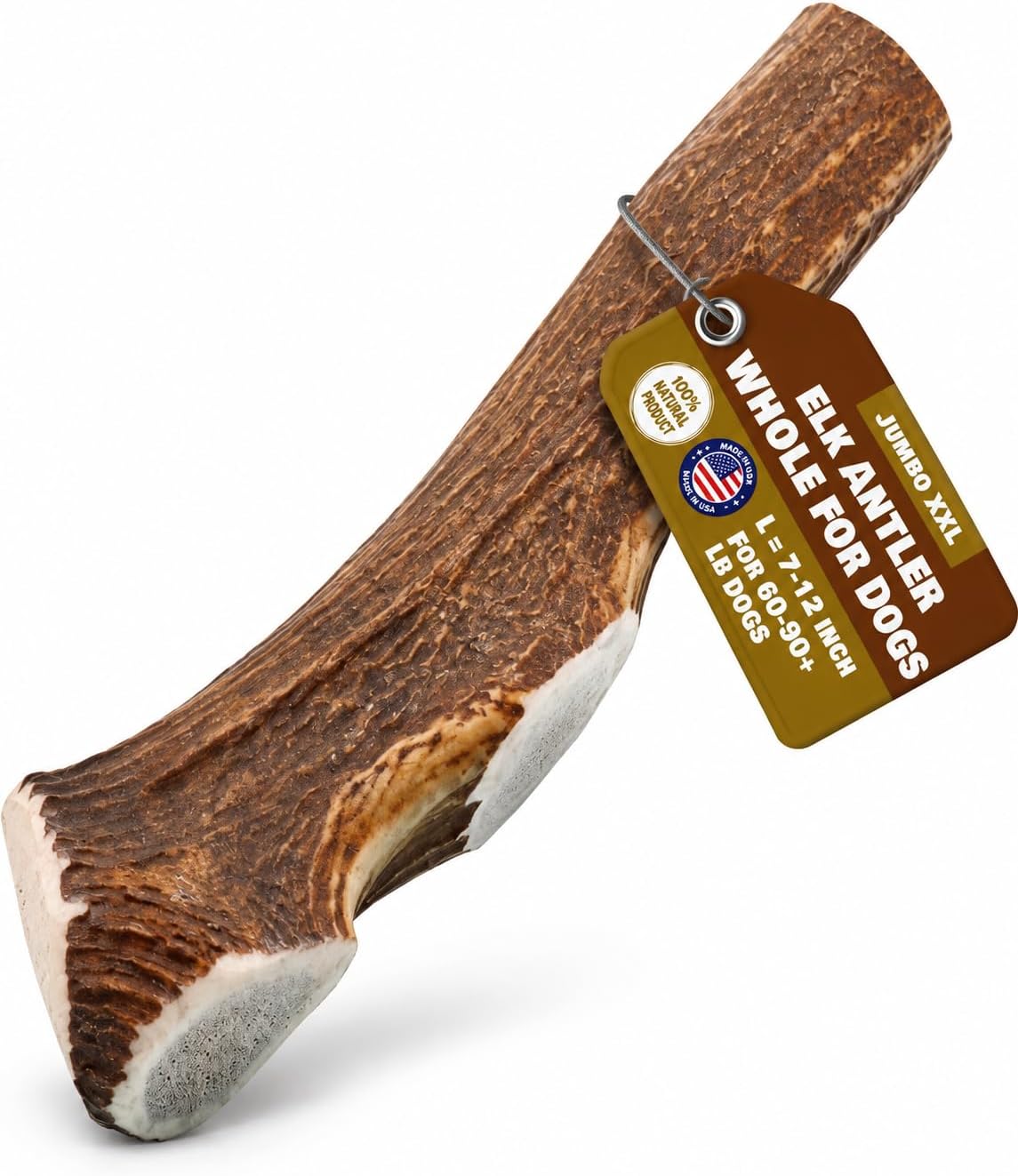 Jumbo Whole Elk Antlers for Dogs | 100% Natural & Organic | Dog Elk Antler for Aggressive Chewers | Whole Dog Antler Chews for Large Dogs 60-90+ lbs | 7-12 Inches, XXL | 12 oz