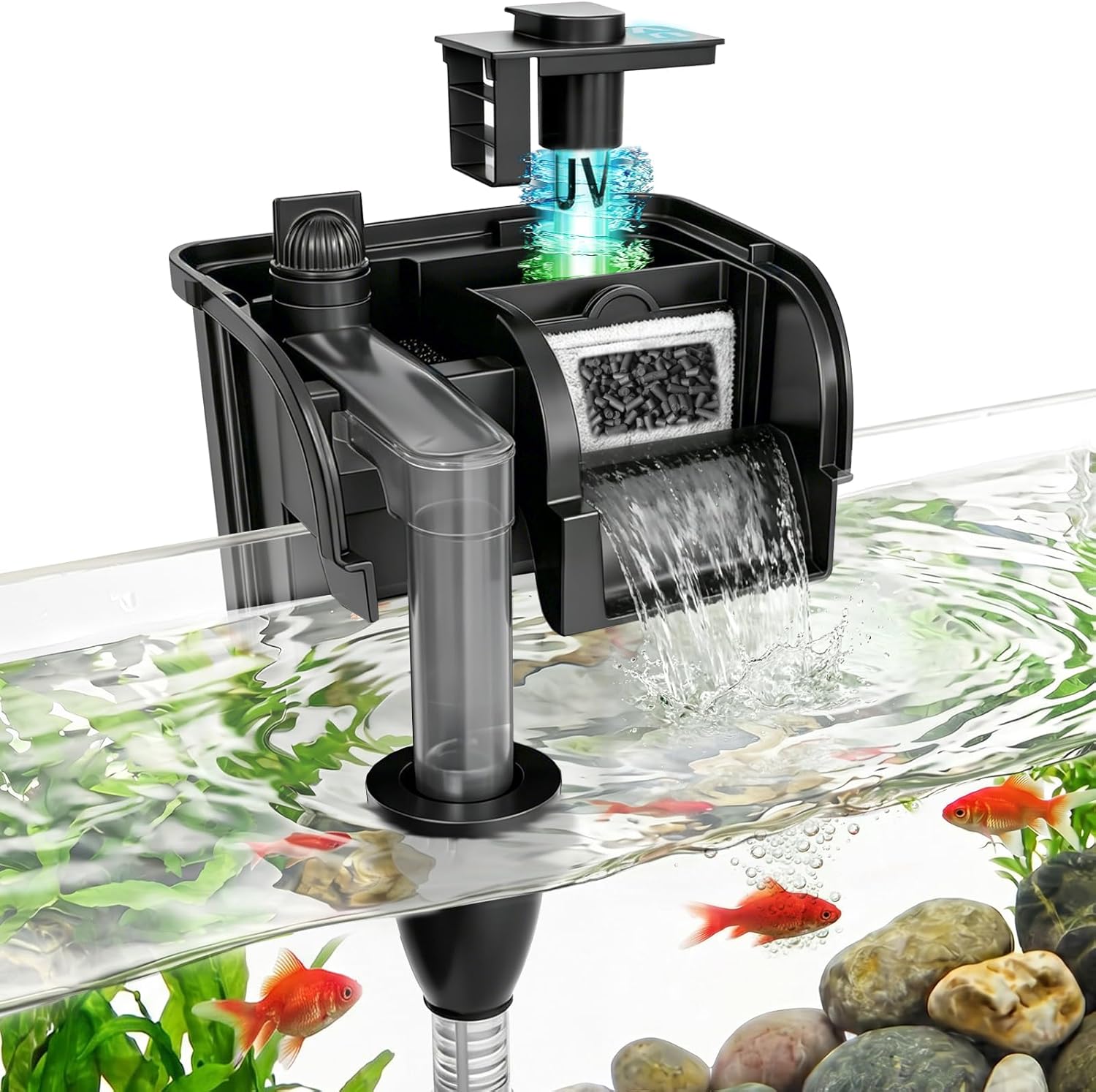 Hang on Back Aquarium Filter w/ U-V Light 158GPH for 10-40 Gallon Fish Tank