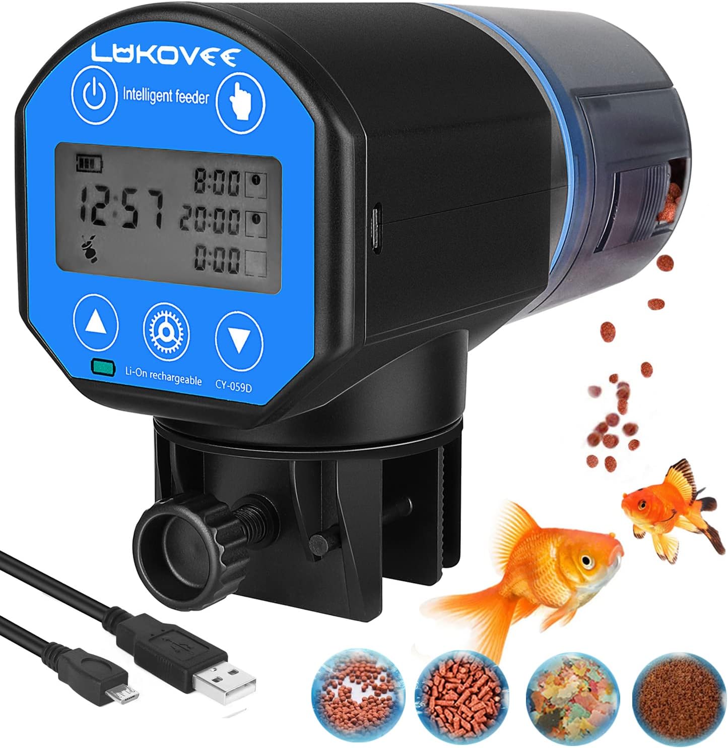 Lukovee Automatic Fish Feeder, USB Rechargeable Timer, 200ML Large Capacity