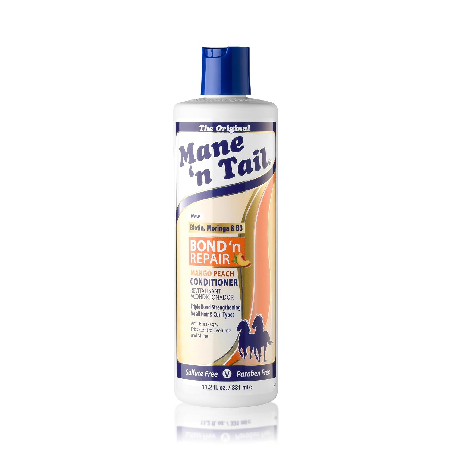 Mane ’n Tail Bond ’n Repair Conditioner, Moisturizing Detangling Conditioner for Damaged Hair, Anti-Breakage & Frizz Control, Triple Bond Repair with Biotin, Moringa & Niacinamide, Mango Peach 11.2 fl