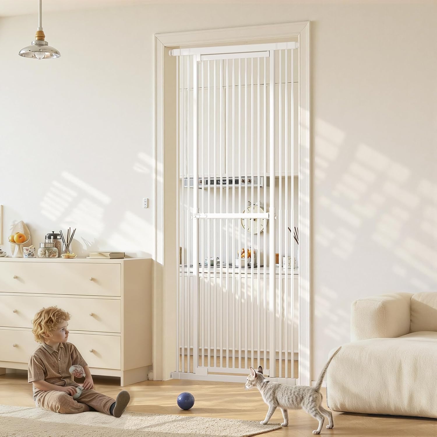 Extra Tall Cat Gate 51″-87″ Height Adjustable Pressure Mounted 4 Extensions