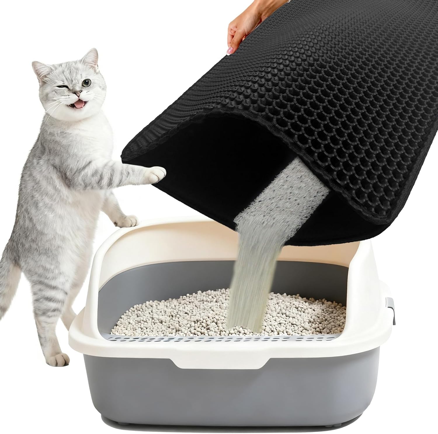 Cat Litter Box Mat,Double-Layer Honeycomb Litter Trap 35″x24″ Black