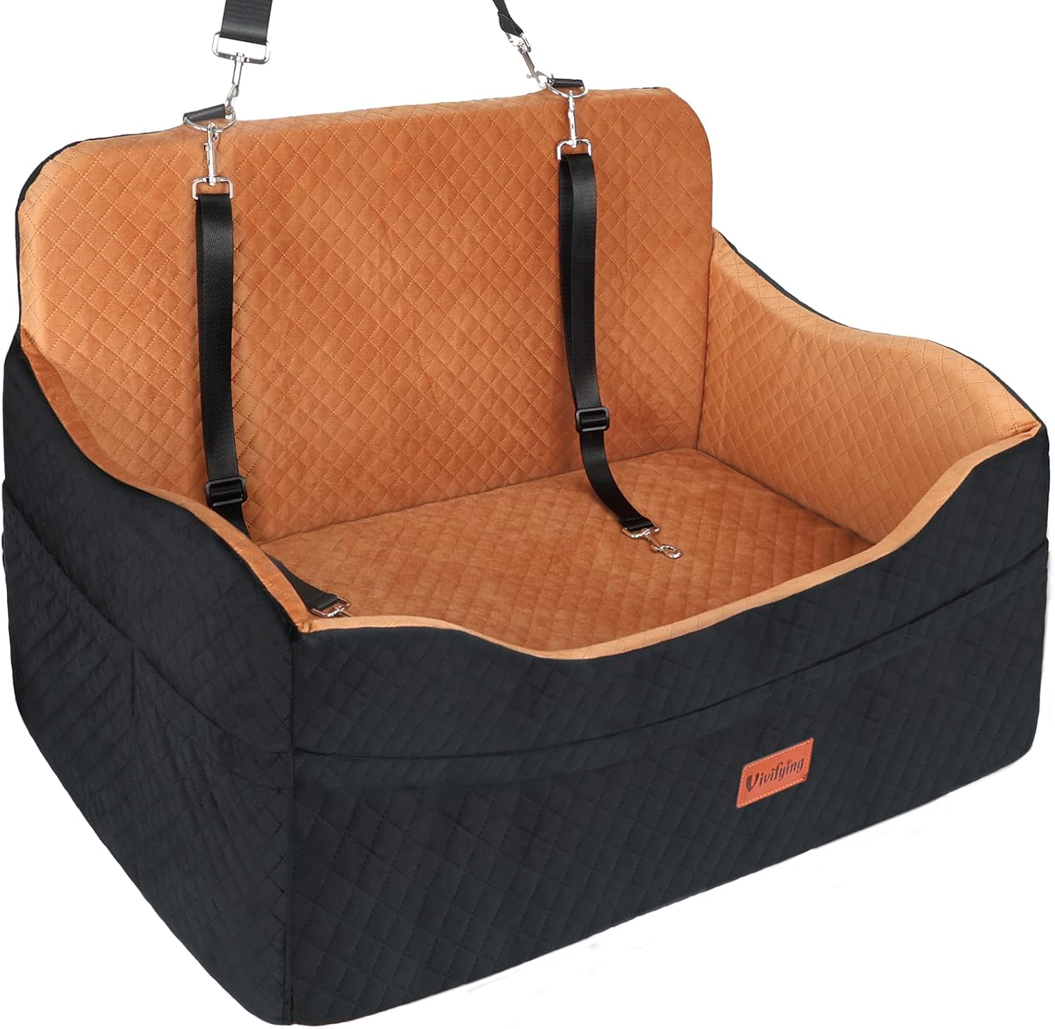 Vivifying Large Dog Car Seat for Back Seat, 4 in Cushion Booster Bed, Brown