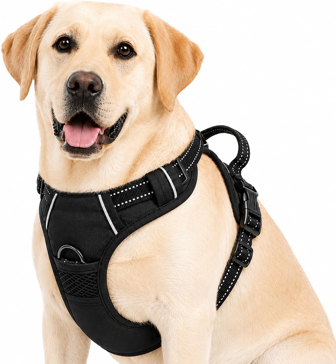 No Pull Dog Harness, Large Black Tactical Vest Harness, Heavy Duty 900D Nylon Reflective Pet Harness with Front & Back Control Handles, Adjustable Padded Vest for Large Dogs German Shepherd
