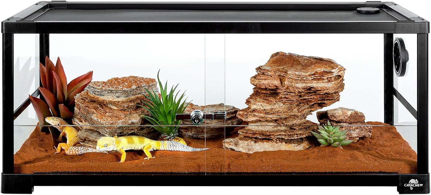 20 Gallon Reptile Tank, 30″ x 12″ x 12″ Reptile Terrarium, Top Screen Ventilation, Sliding Door, Cable & Fogger Pass, Glass Enclosure for Bearded Dragon, Lizard, Gecko, Frog, Snake