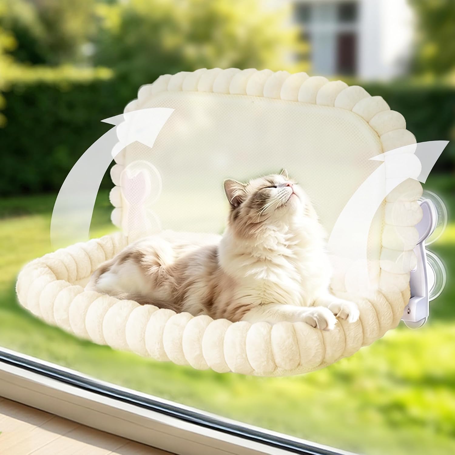 Cat Window Hammock – Beige Cordless Foldable Perch for All Cats