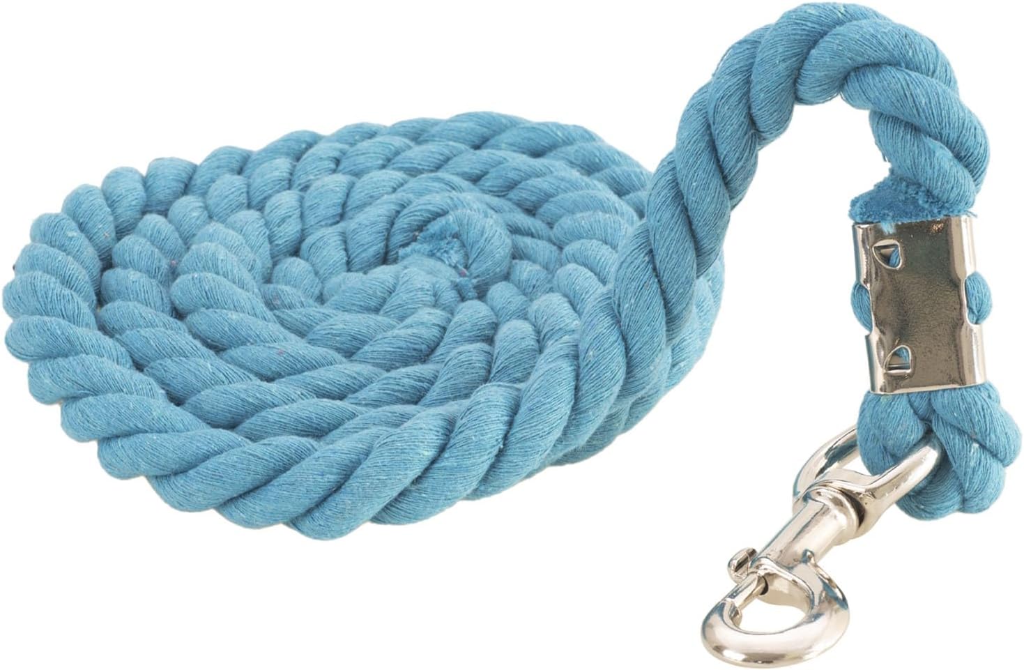 Premium Cotton Lead Rope for Horses & Livestock-Replaceable Heavy-Duty Bolt Snap-Durable & Comfortable-6.56 Foot Long and 4/5 inch Thick, Colorful Triple-Strand Cotton Rope, Handmade (Light Blue)